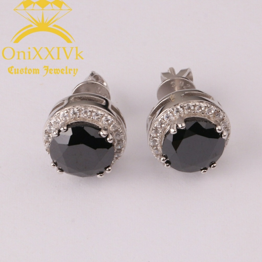 Iced Out 925 Silver Black Gem Stone Earrings
